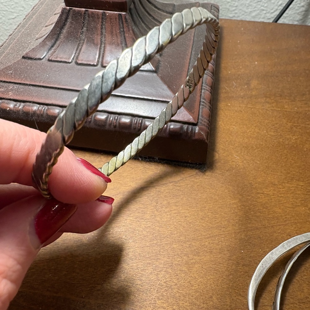 Sterling Silver Bangle Bracelet Set of 3 - Picture 2 of 7